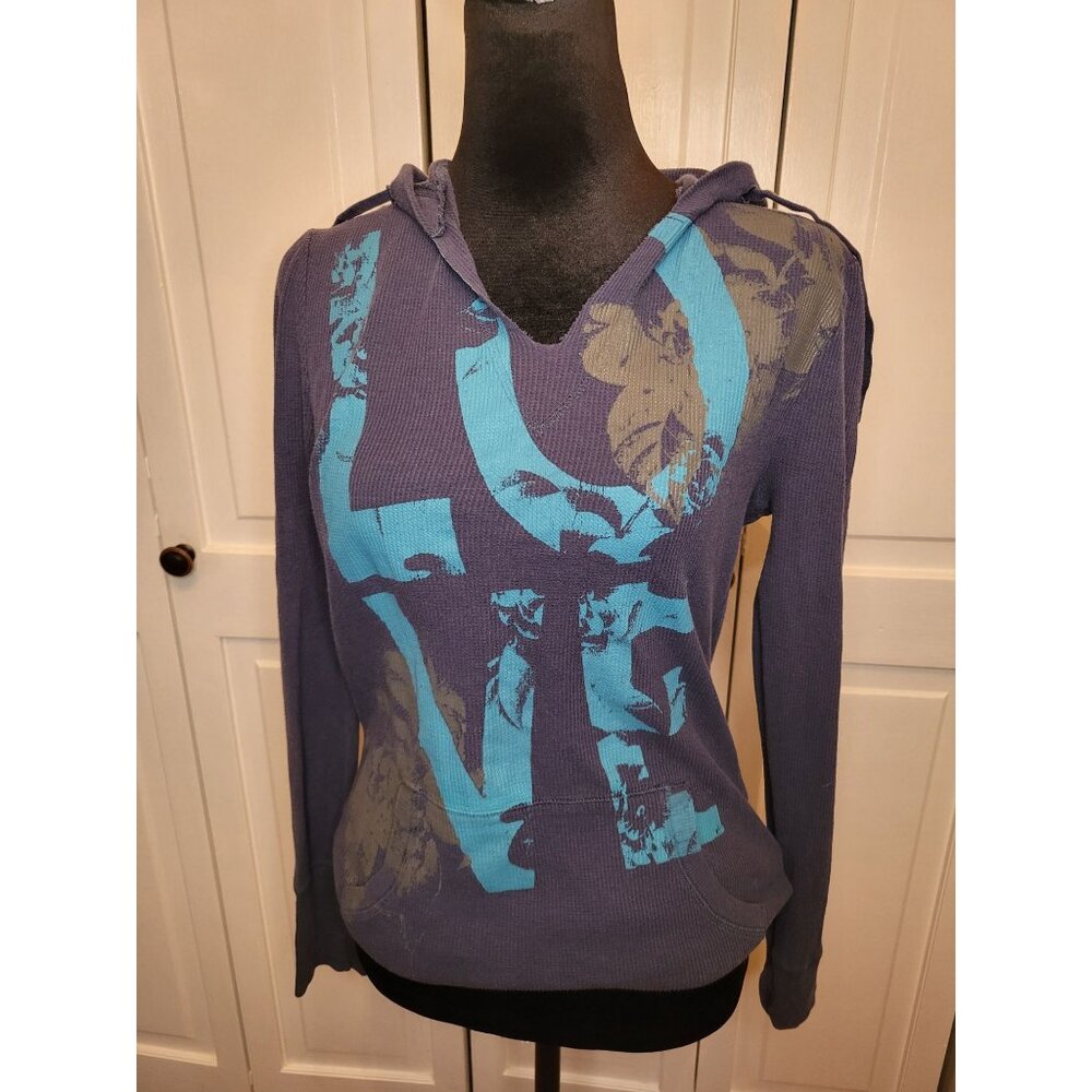 Vintage Y2K  Thermal Waffle Hoodie Graphic SO  L Pockets Y2K 00s Fitted Retro